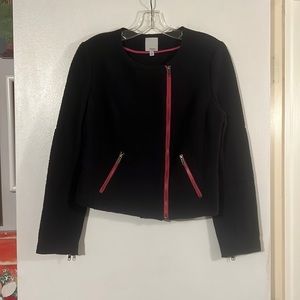 Halogen black w/hot pink zippers collarless jacket